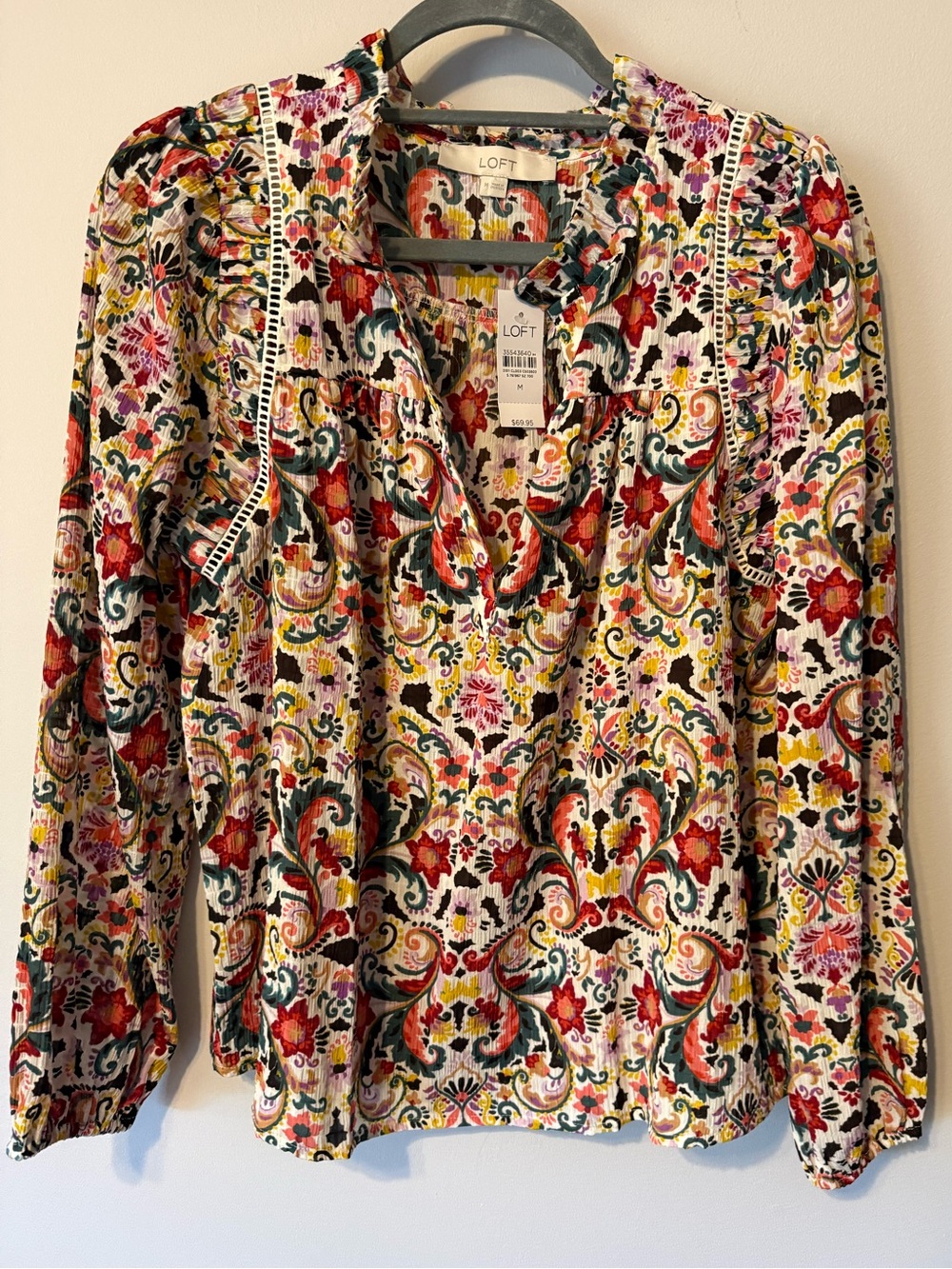 LOFT Red Multi Floral Paisley Blouse